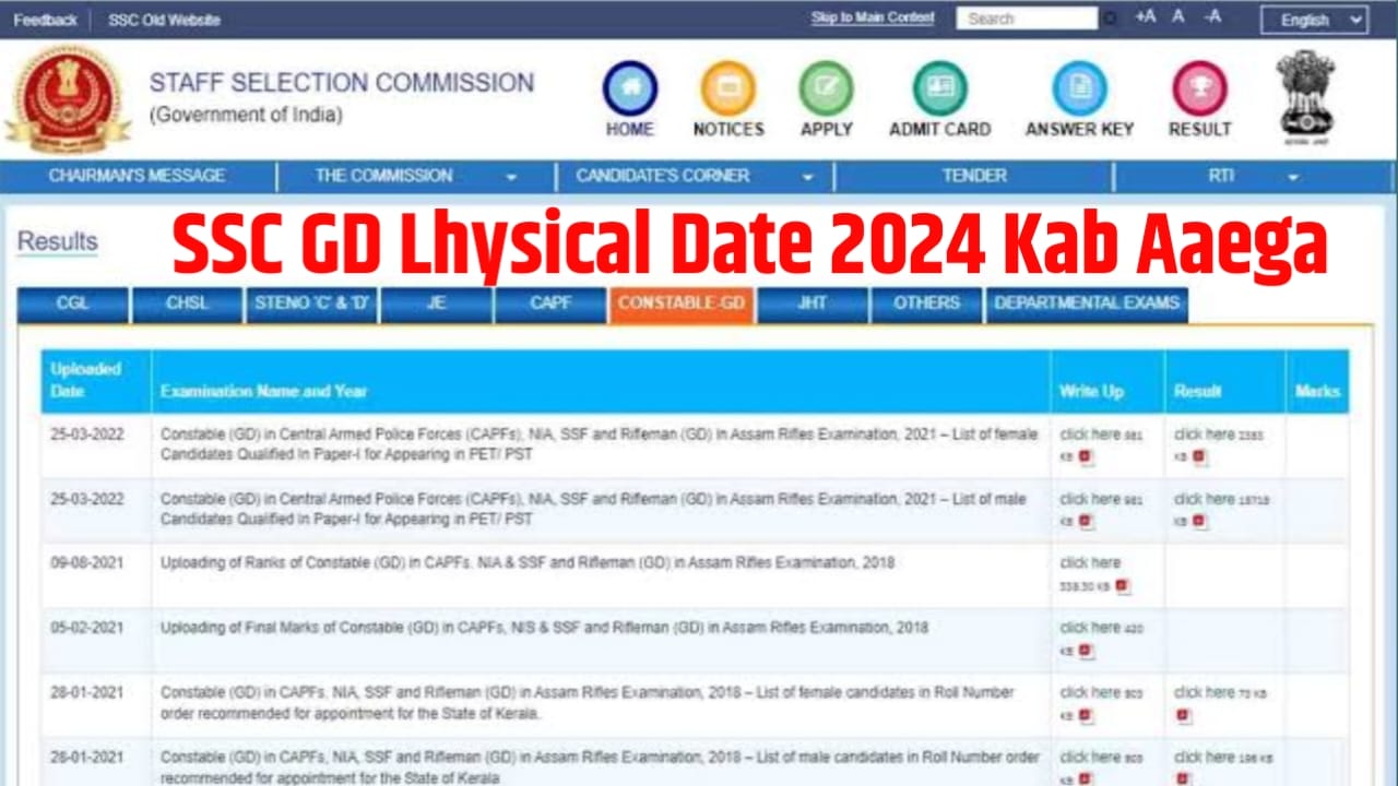 SSC GD Physical Date Kab Aaega : एसएससी जीडी फिजिकल का डेट कब जारी होगा? 2024